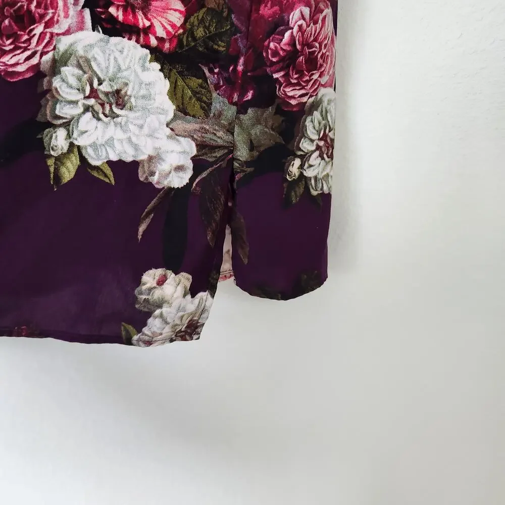 Calvin Klein Purple Rose Floral Sleeveless Keyhole Shell Career Blouse Top M